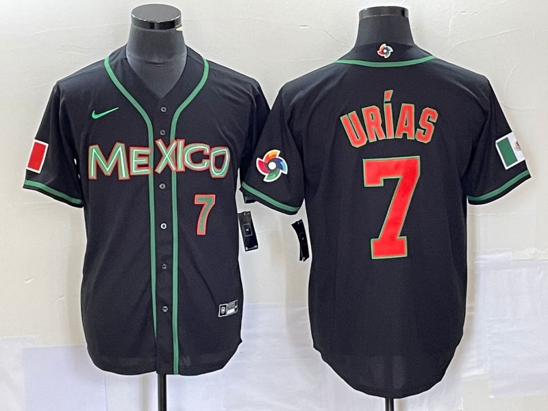 Men 2023 World Cub Mexico #7 Urias Black red Nike MLB Jersey7